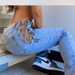 Fashion nova Breaking Chains Straight Leg Jeans - Light Blue Wash